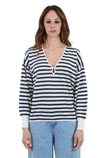 Brad maglia scollo a V rigata con polsini a contrasto DES PETIT HAUTS | Maglie | BRAD-1E250029RA210